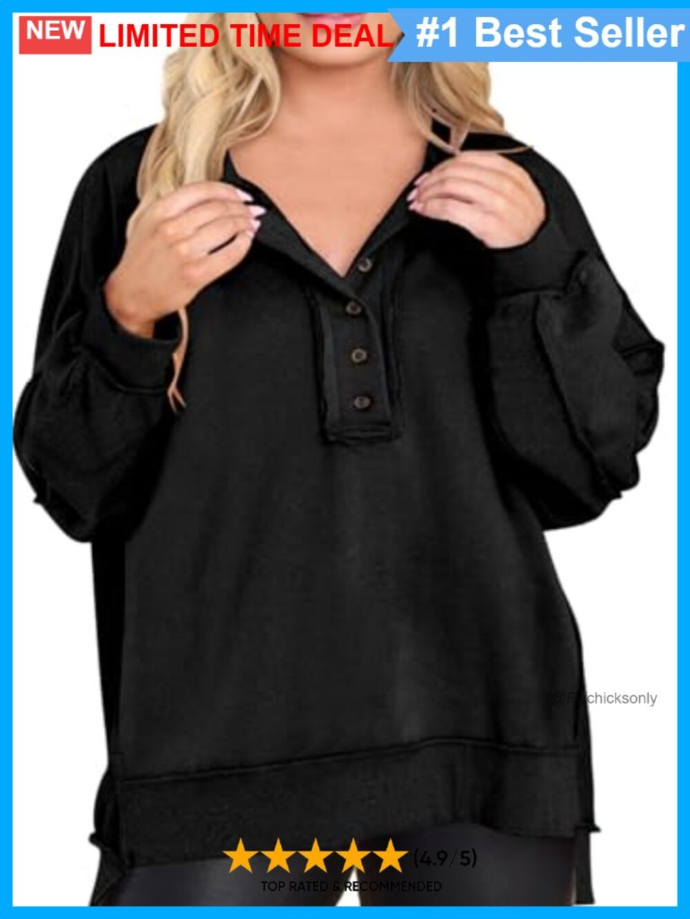 Plus Size Sweatshirt Button Down V Neck Off Shoulder Long Sleeve Tunic